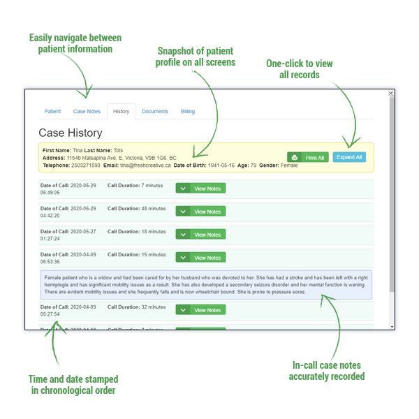 Manage patient case notes during your calls