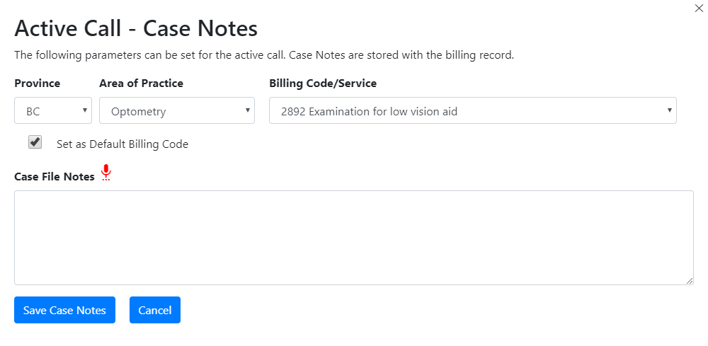 Active Call Case Notes