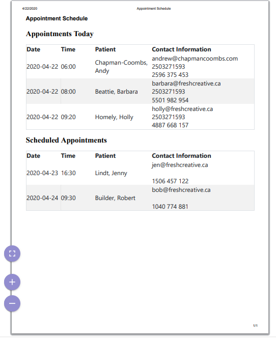 Example Printed Schedule