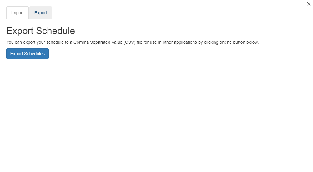 Export Schedule Screen