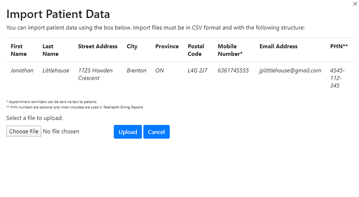 Data import screen