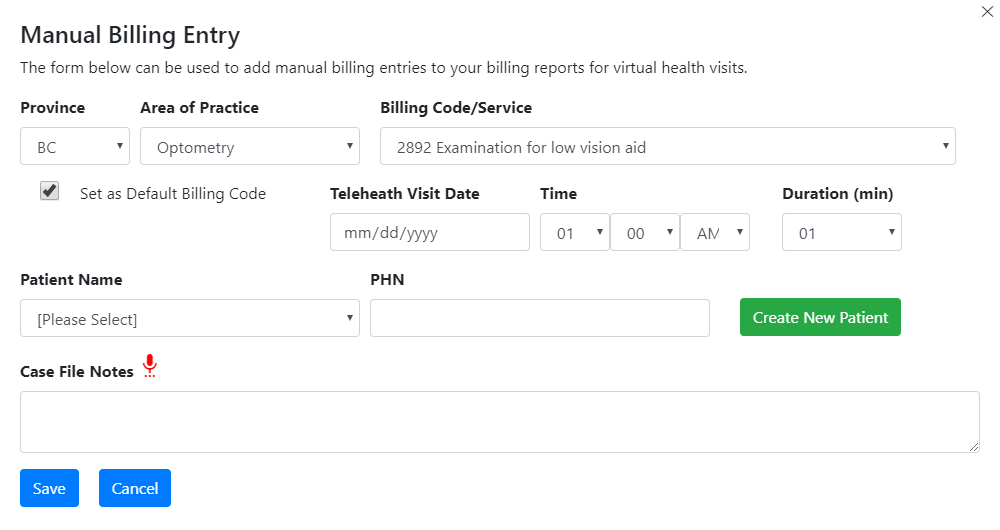 Manual Billing Entry