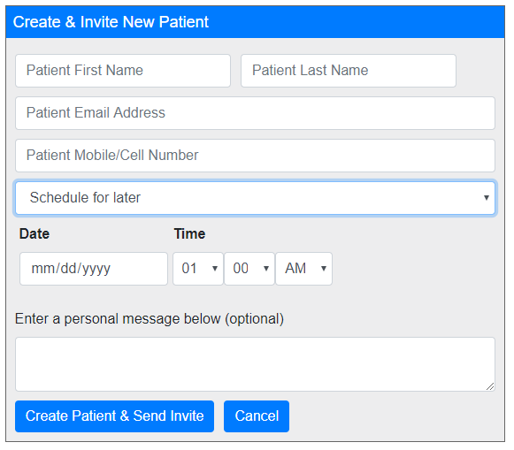 Create new patient contact information and set the appointment time and date or request they join the active call