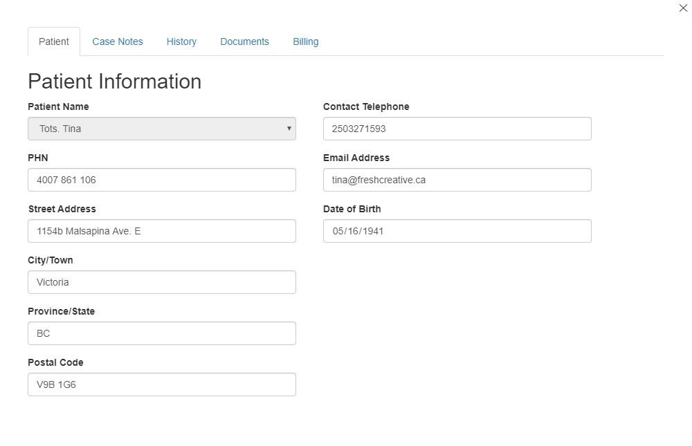 Patient Information screen