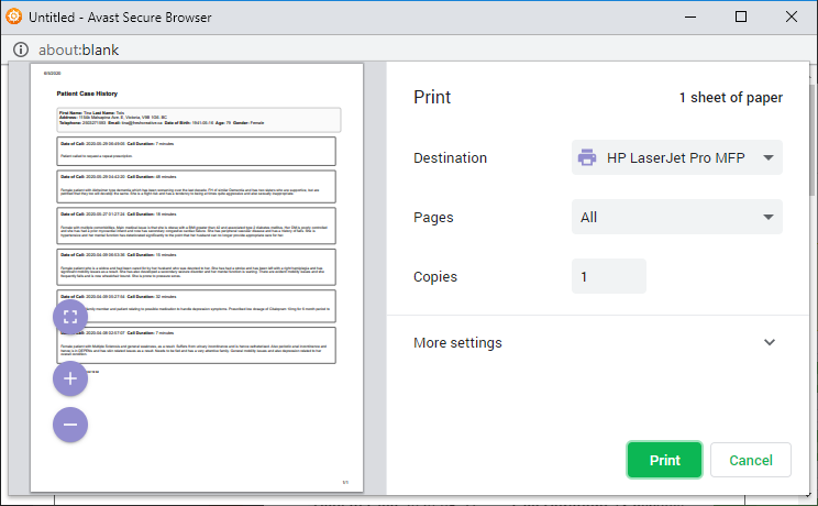 Print Case Notes report