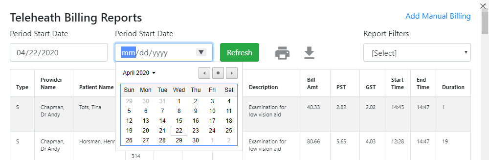 Start and end dates